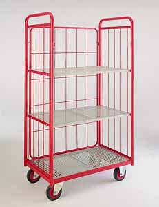 Narrow Aisle Truck with 1 Deck, 2 Ends, 2 Shelves & 1 Side Shelf Trolleys with plywood Shelves Shelf Trolleys | Shelf Trolley with Plywood Shelves | Multi Level Trolleys 20/Red trolley with 3 sides.jpg